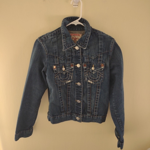Vintage Y2K Girl's True religion distressed denim jacket Size Medium Casual - Picture 1 of 8